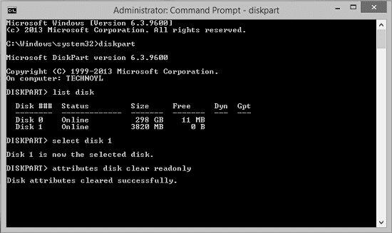 diskpart remove write protection - مشکل the disk is write protected در فلش مموری